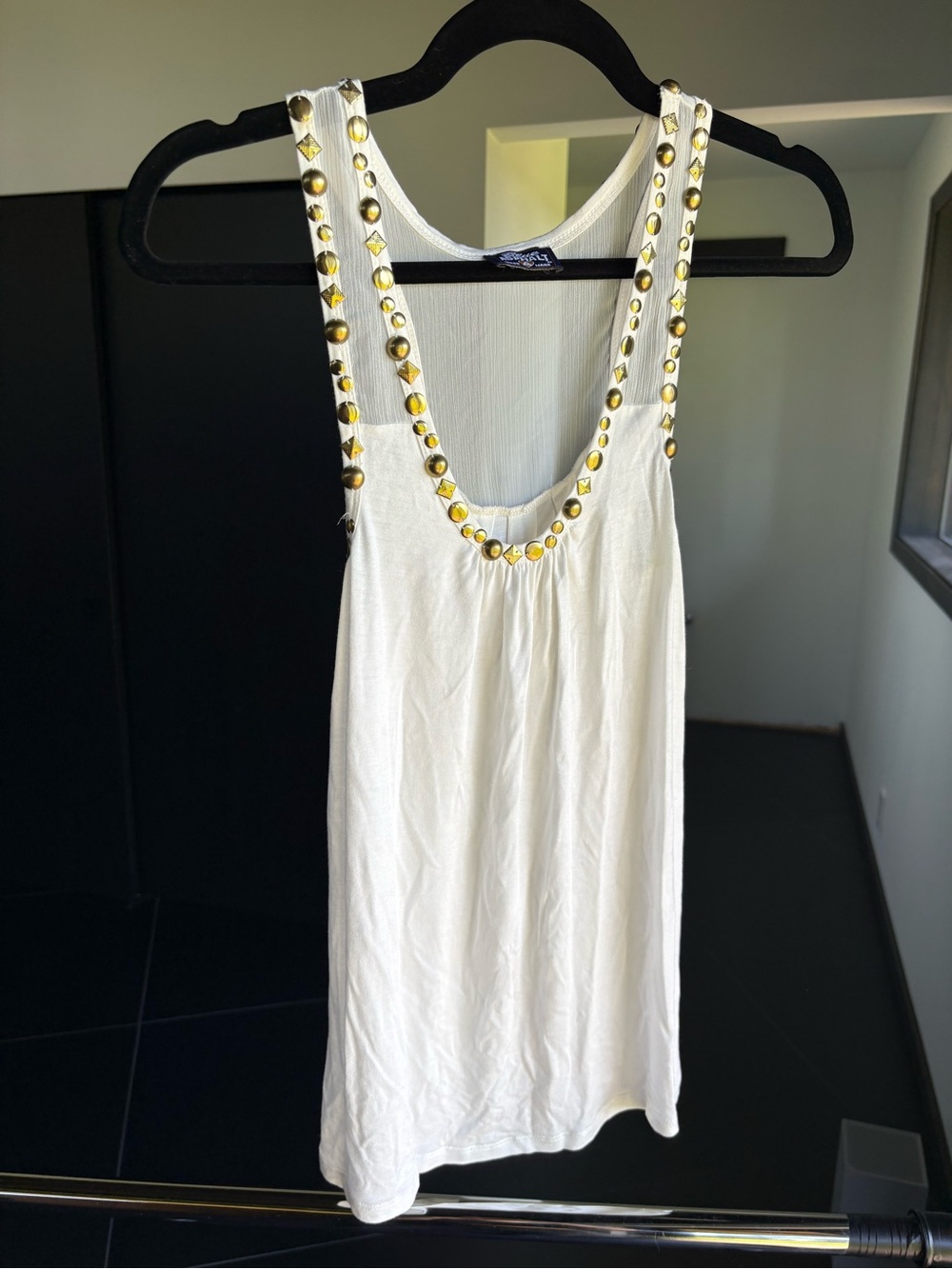Blue Asphalt White Tank Top with Gold Stud Accents